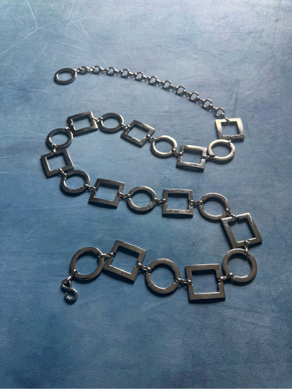 Silver Tone metal circle and square chain belt 36”-46”